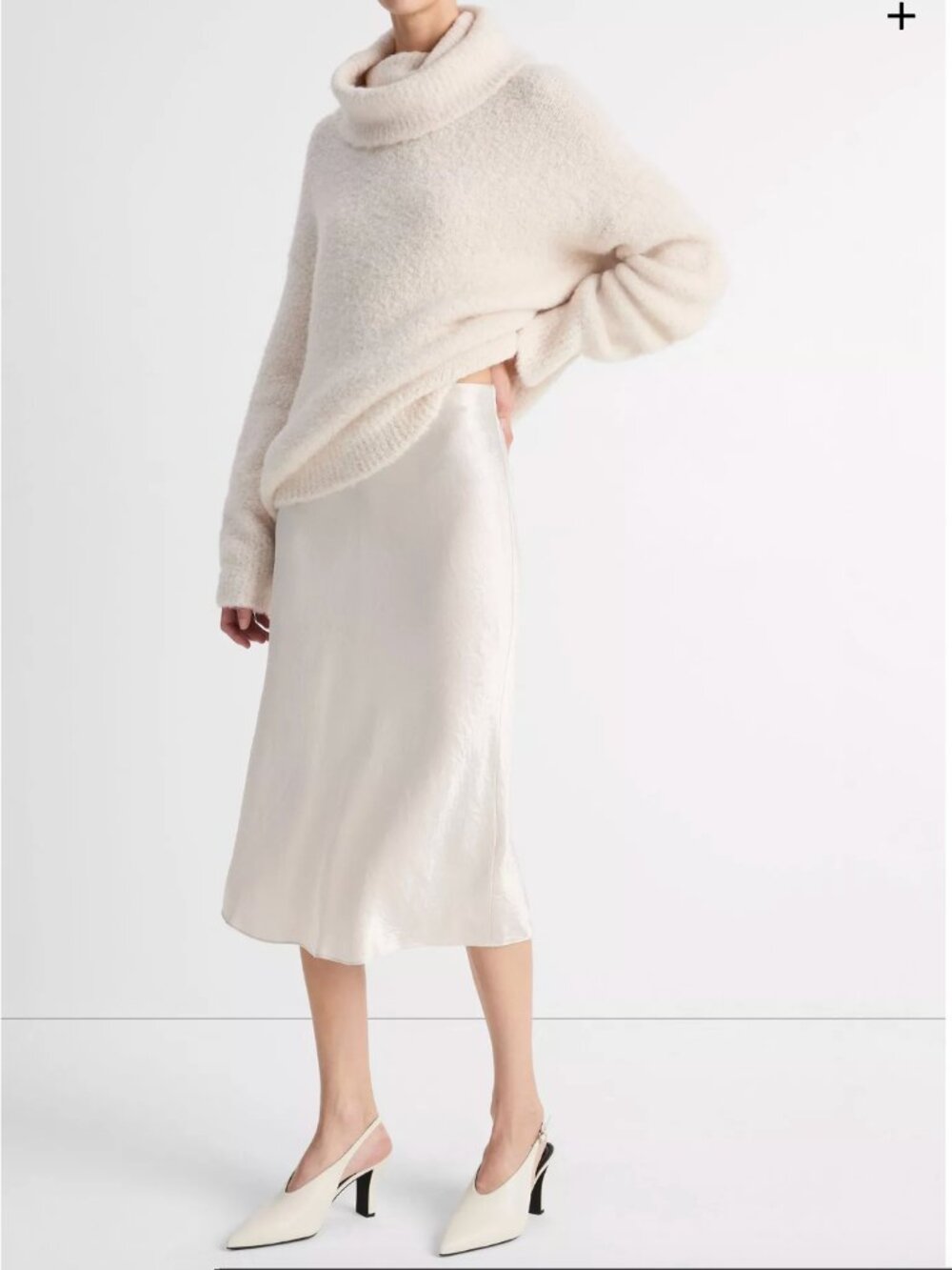 Vince Satin Midi Slip Skirt in Champagne color